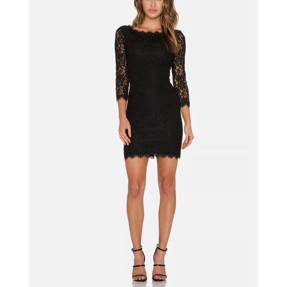 Diane von Furstenberg Black Zarita Stretch Lace Shift Dress 4 - Picture 1 of 16